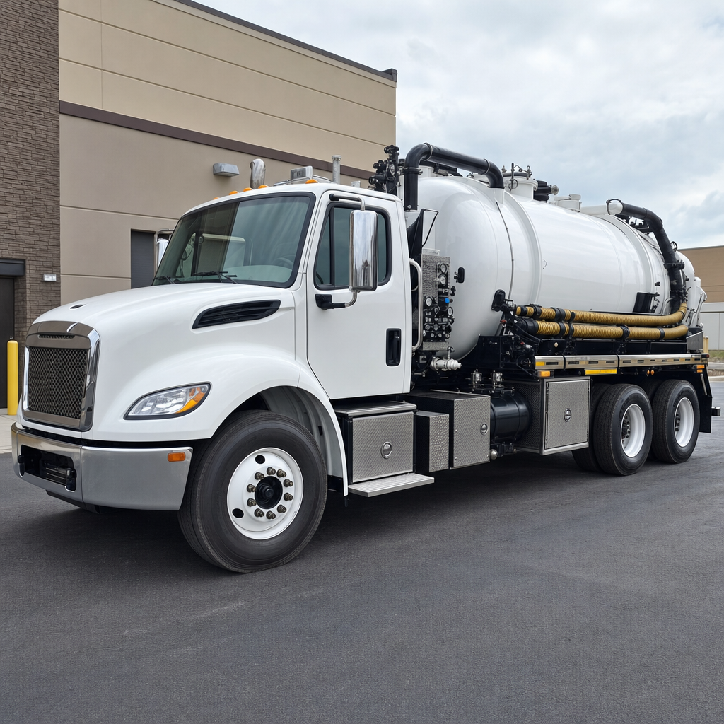 Commercial septic vacuum truck parked in a Elizabeth business parking lot